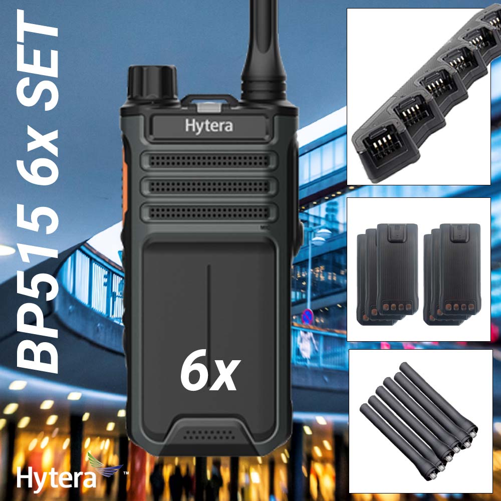SET 6x Hytera BP515 UHF Handfunkgerät Batterie Antenne Ladestation BP515U1