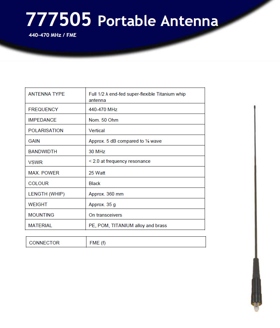 VIMCOM Portable Antennenstrahler 1/2 Flex Titan 440-470 MHz Anschluss FME 777505