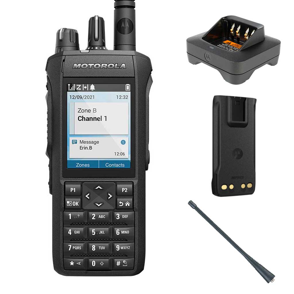 SET Motorola R7 Premium Handfunkgerät UHF mit Display und Tastatur 2450mAh Batterie Antenne Ladegerät MDH06RDN9XA2AN